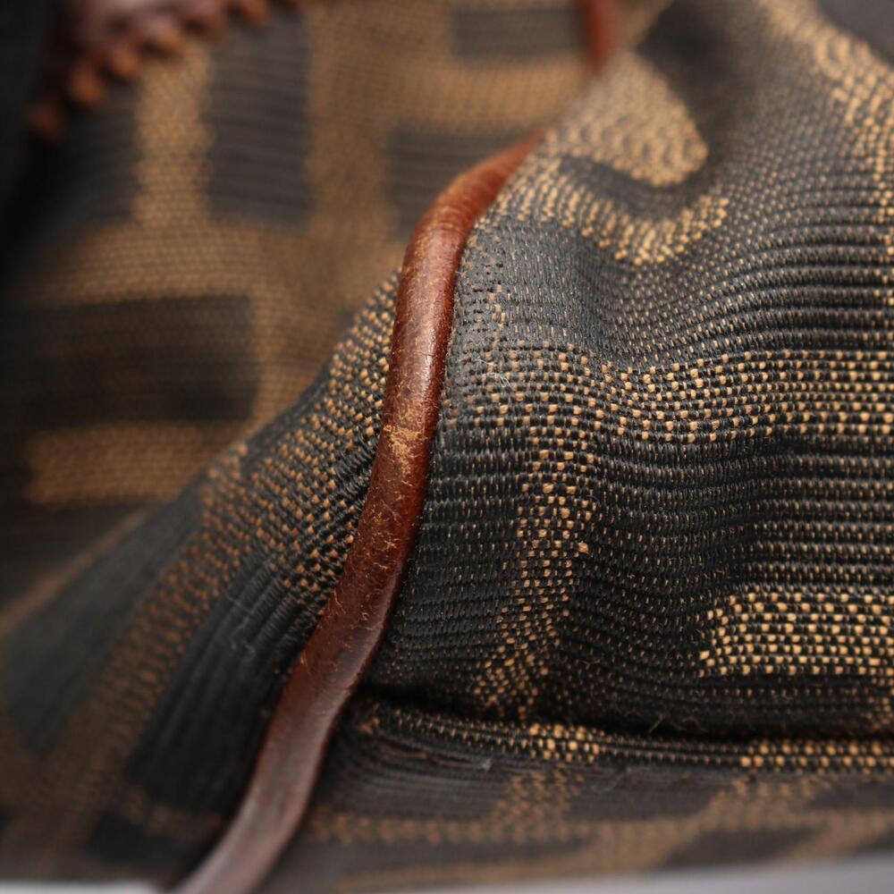 Fendi Etnico Zucca Handbag Canvas Leather Brown Black - Picture 5 of 5